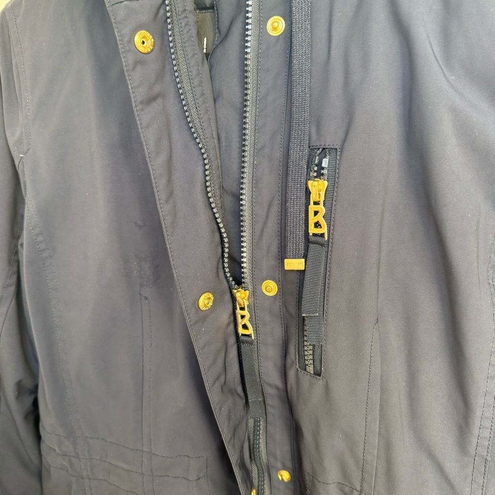 Bogner Navy Blue Hooded Parka EU 36 US 6 Gold Hardware Knee-Length - Picture 6 of 10
